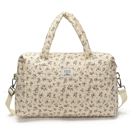 NCY Mini Duffle Bag for Women Cute Gym Bags Quilted Weekender Duffle Bag Floral Cotton Diaper Tote