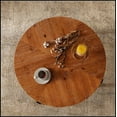 thumbnail image 5 of 33.86"Modern Retro Splicing Round Coffee Table, Fir Wood Table Top with Black Cross Legs Base(Same SKU:W757127347), 5 of 17