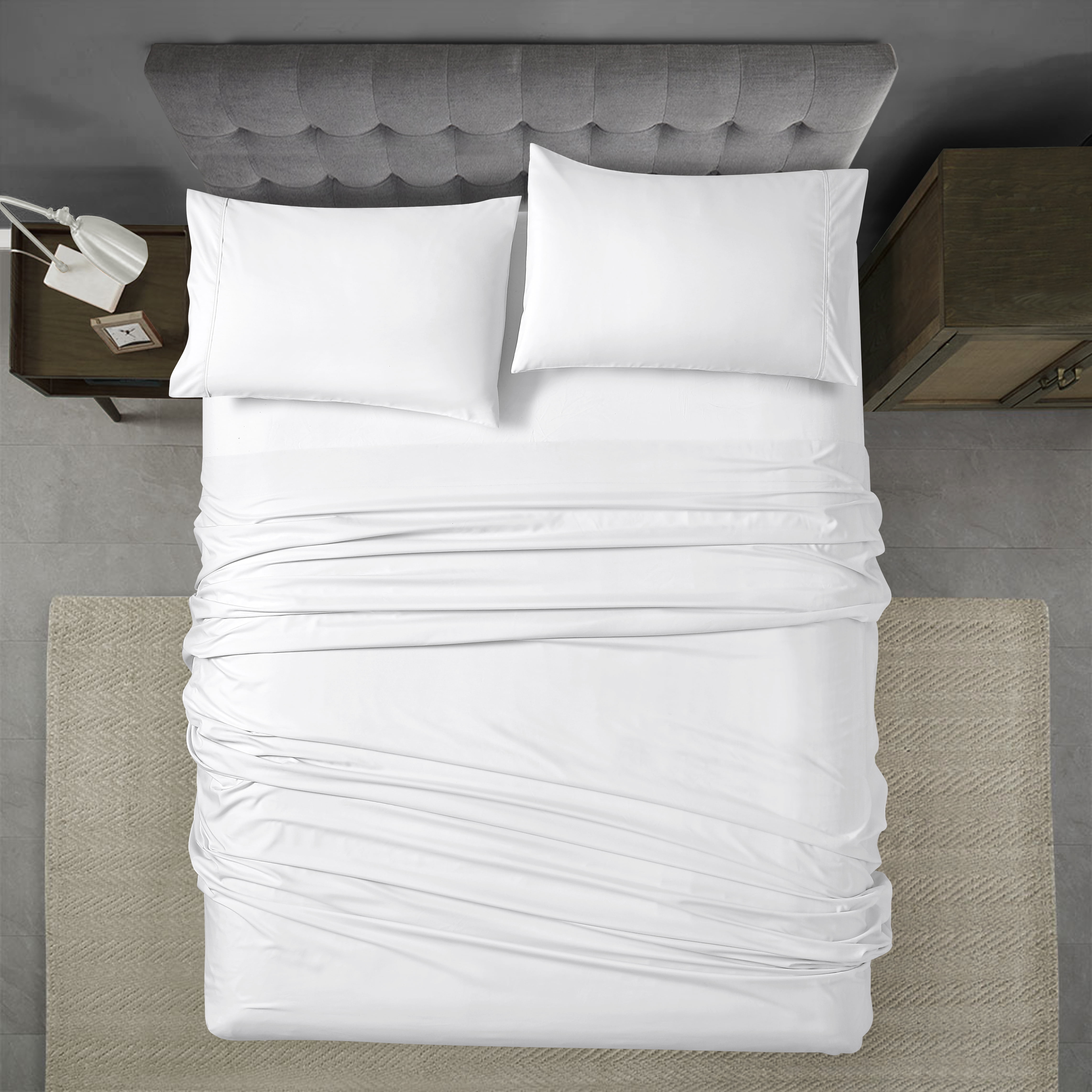 Swift Home Basic 4-Piece Queen Size Sheet Set, Ultra Soft, Deep Pocket, Easy Care Bedding Set, White