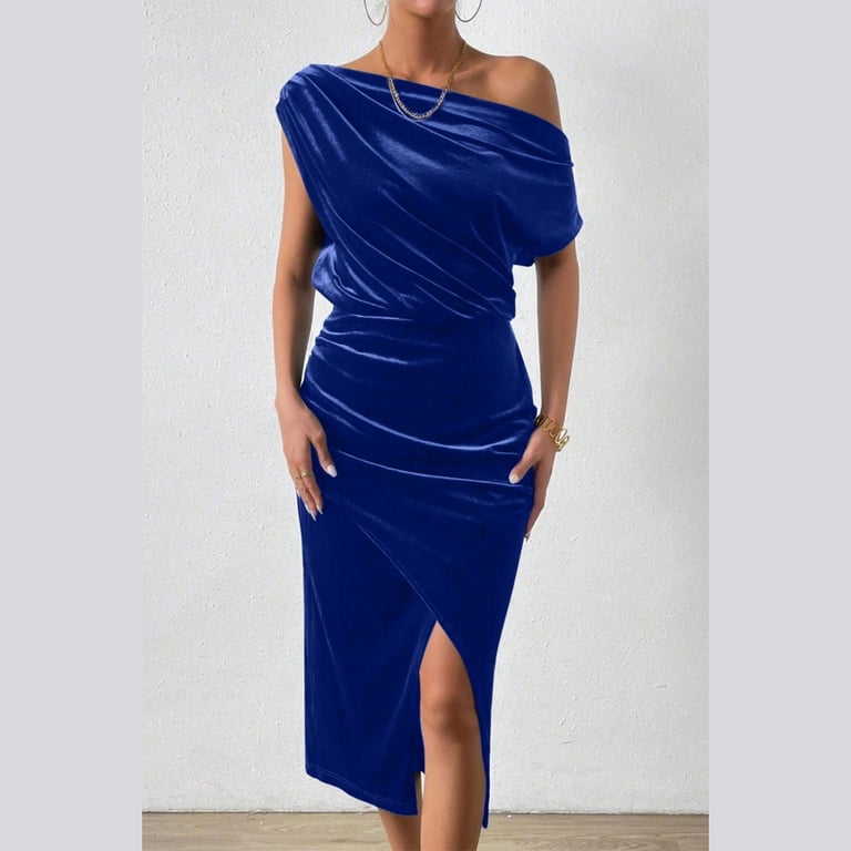 ruched velvet bodycon dress Women "2XL (16)" "3XL (18)" Plus One Shoulder Ruched Velvet Bodycon Dress