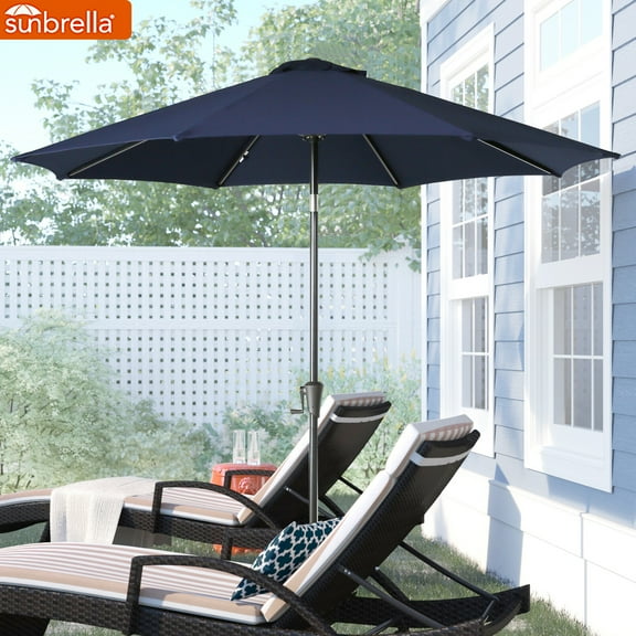 Ulax 9 ft Navy Solid Print Round Market Patio Umbrella, Adjustable Height