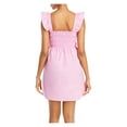 thumbnail image 2 of FRENCH CONNECTION Womens Pink Ruffled Smocked Pullover Unlined Sleeveless Square Neck Mini A-Line Dress 2, 2 of 3