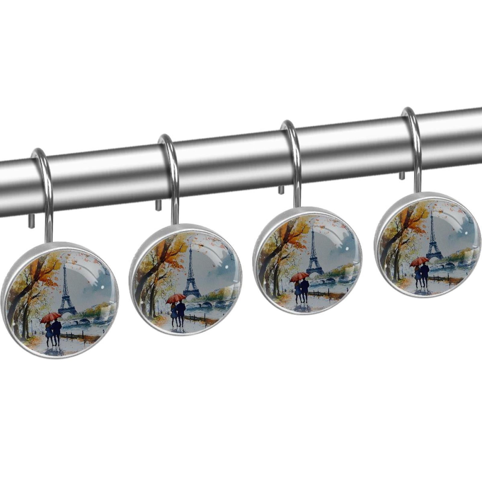 Youngers Pairs Tower Shower Curtain Hooks Round Crystal Glass, Set of 12 Shower Curtain Rings - Shower Hooks for Curtain Shower Rings