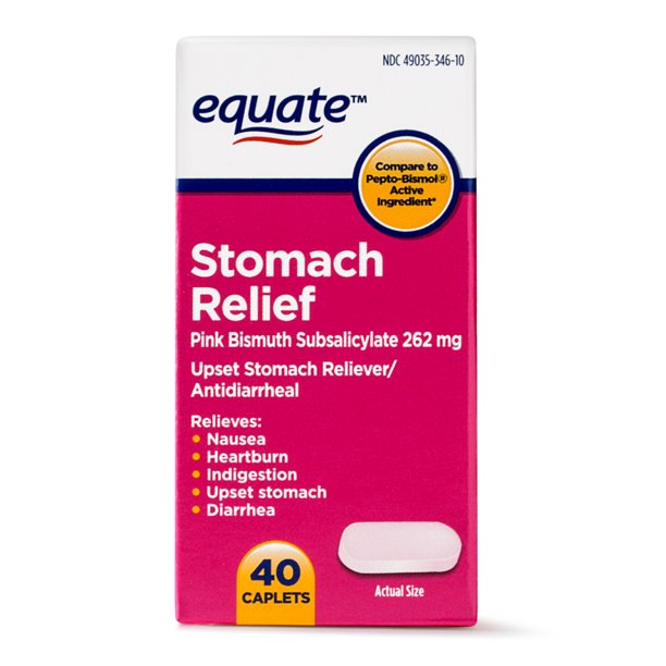 Equate Stomach Relief Pink Bismuth Subsalicylate Caplets, 262 mg, 40 Ct