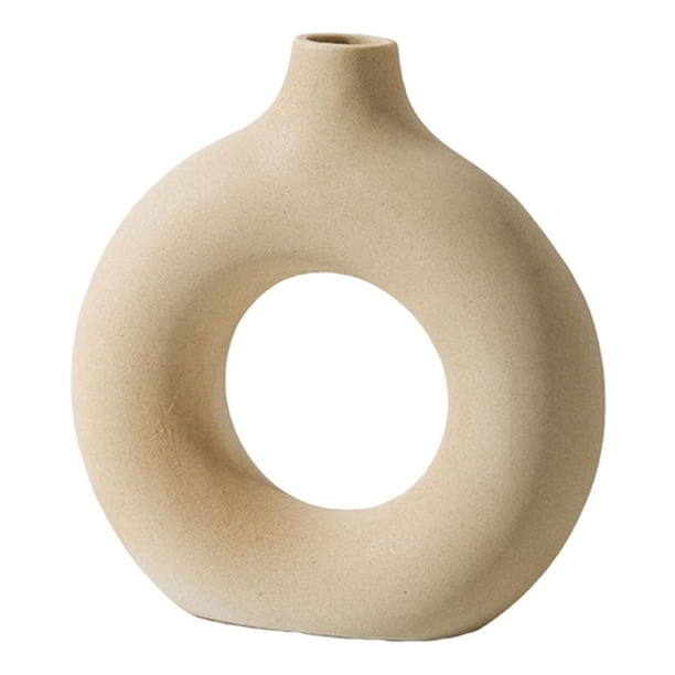Ceramica florero Jarrón de interior hogar oficina Beige 14x13cm Zulema Jarrón de ceramica