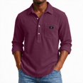 thumbnail image 2 of Corduroy Henley Polo Shirt for Men ,Fall Long Sleeve Collar Solid Color Pullover, Soft Vintage Casual Top with Chest Pocket Wine 3XL, 2 of 6