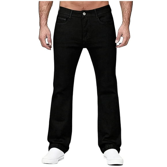 Lovzfmll Men's Solid Color Statement Flare Jeans, Dramatic Leg Opening, Denim for Making a Fashion Statement Black, M