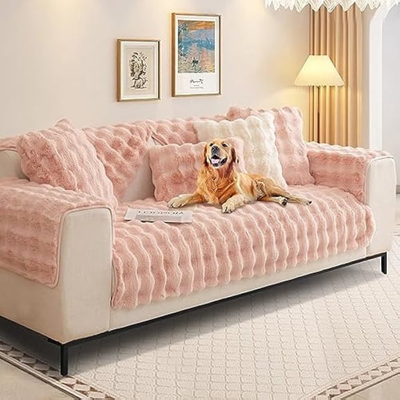 Eryueer Thick Rabbit Plush Faux Fur Throw Pillow Cover Fluffy Soft Decorative Square Pillow Covers Plush Case Faux Fur Cushion Covers For Livingroom Sofa Bedroom(Pink, 45 * 45cm Pillowcase)