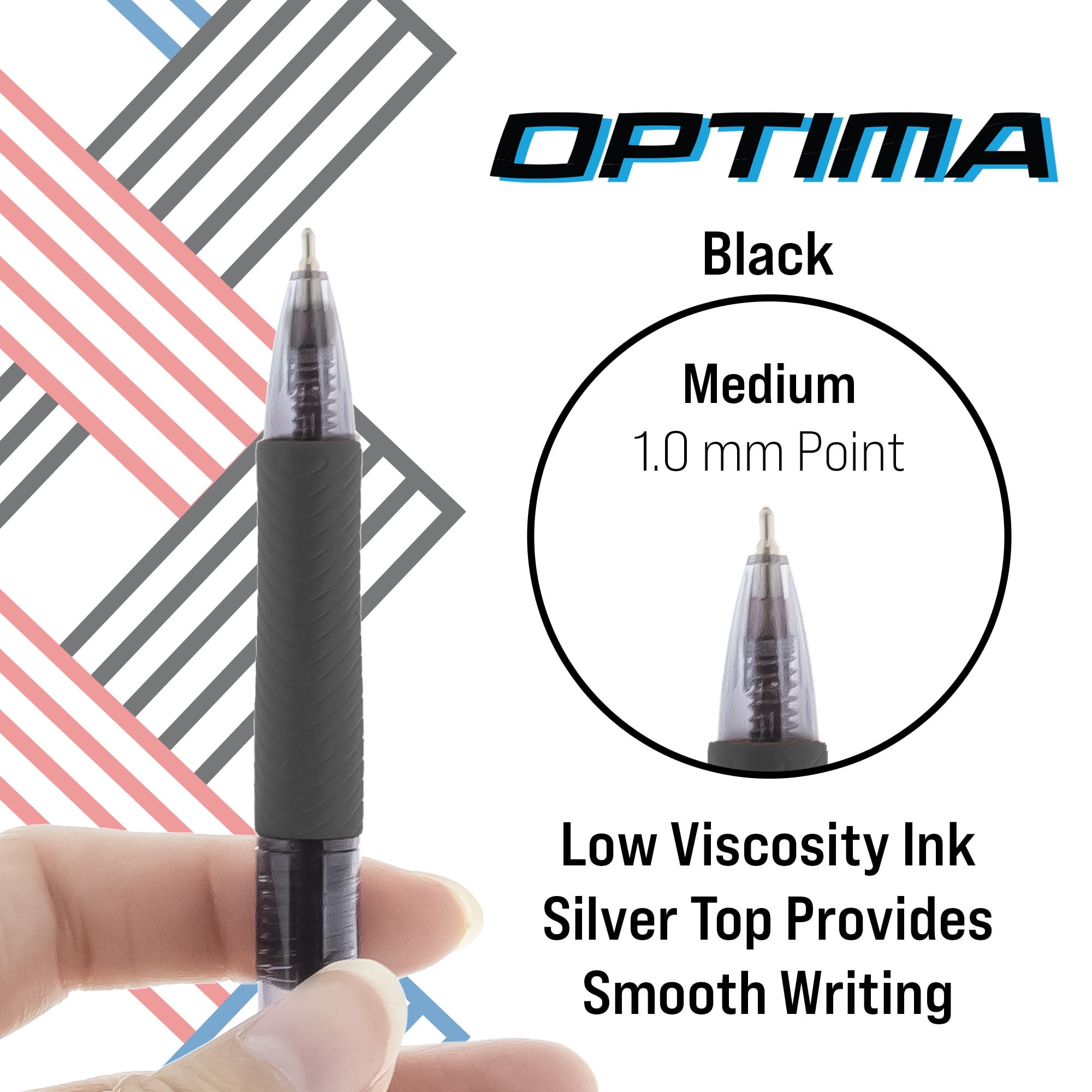 BAZIC Optima Black Oil Gel Ink Retractable Pen , 0.7 mm, (3/Pack), 1-Pack