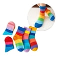 thumbnail image 6 of 5 Pair Rainbow Stripes Cotton Socks for 3-12T Kids Soft and Breathable Middle Tube Socks for Casual School Wear, 6 of 8