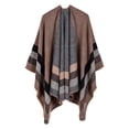 thumbnail image 2 of WTXUE Poncho Shawl Boho Cardigans Travel Plaid Shawl Open Front Cape Warm Oversized Sweaters Casual Cardigan Shawls Fall Winter Blanket Shawl Wraps Knitted Poncho Color Block Sweater Khaki One Size, 2 of 9