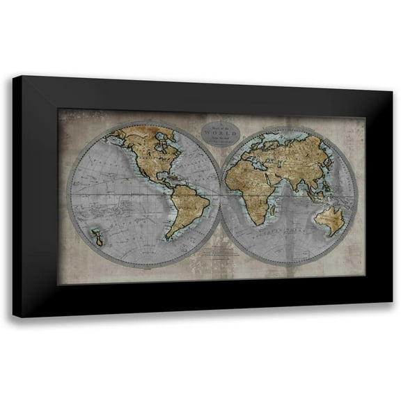 Brennan, Russell 14x10 Black Modern Framed Museum Art Print Titled - Map of the World