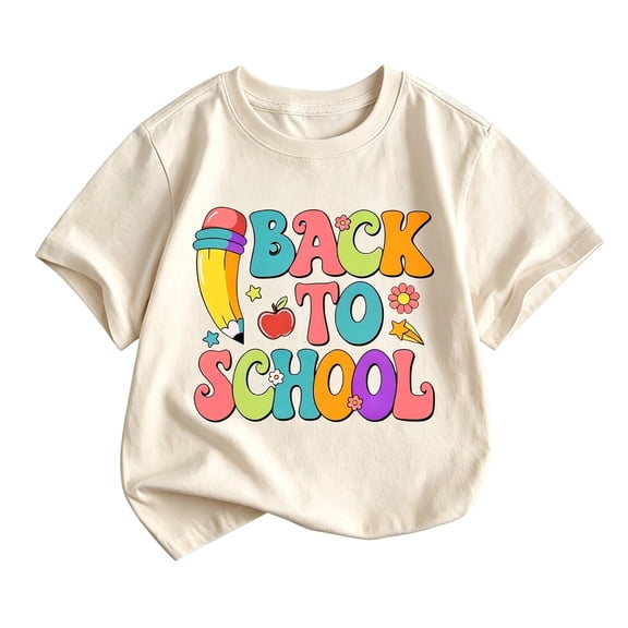 Ruiwill School Shirts For Girls Summer Crew Neck Short Sleeve Kids Tops Casual Back To School Letter Print School Outfits For Girls Size 2-3 Years