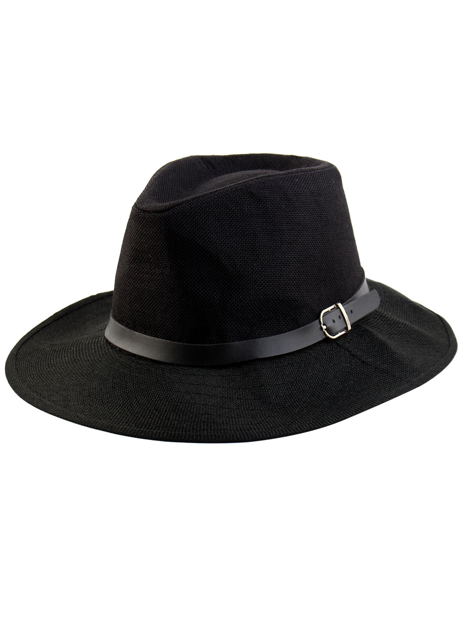 Unique Bargains Men Summer Outdoor Linen Wide Brim Western Style Beach Sunhat Cowboy Hat Black