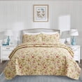thumbnail image 1 of JML 3-Piece Quilt Set, Soft Microfiber Bedspread Coverlet, King, Beige Floral, 1 of 6