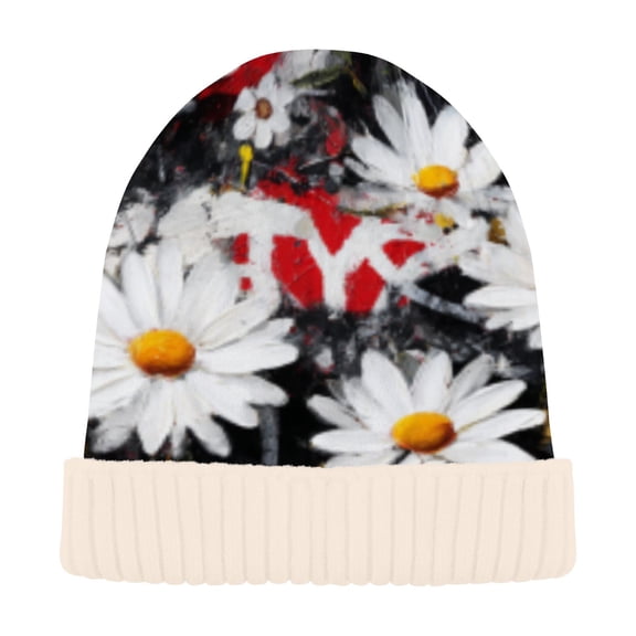 BZSMCE Winter Beanie Hats Casual Warm Cozy CapHearts & Daisies Pattern