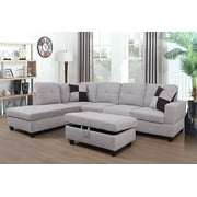 PonLiving Furniture 3-PCPiece Sectional Sofa Couch Set, L-Shaped Modern Sofa with Chaise Storage Ottoman and Pillows for Living Room Furniture, Right Hand Facing Sectional Sofa Set