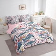 thumbnail image 2 of jejeloiu Cute Floral Shark Print 7 Pieces Full Size Bedding Sets For Girls,Pastel Ocean Flower Full Size Bed in a Bag,Pink Blue,Pink Reversible, 2 of 7