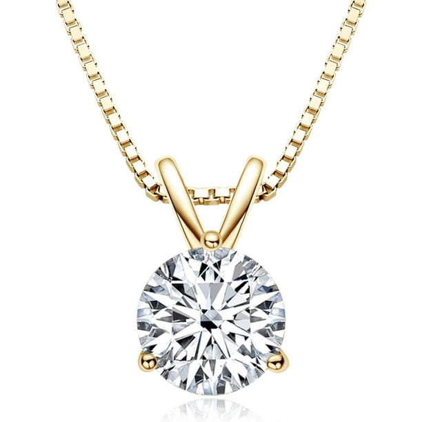 Collar de para mujer, colgante de diamante creado en laboratorio, chapado en oro blanco de 18 quilates, collar de plata de ley 925 de corte redondo
