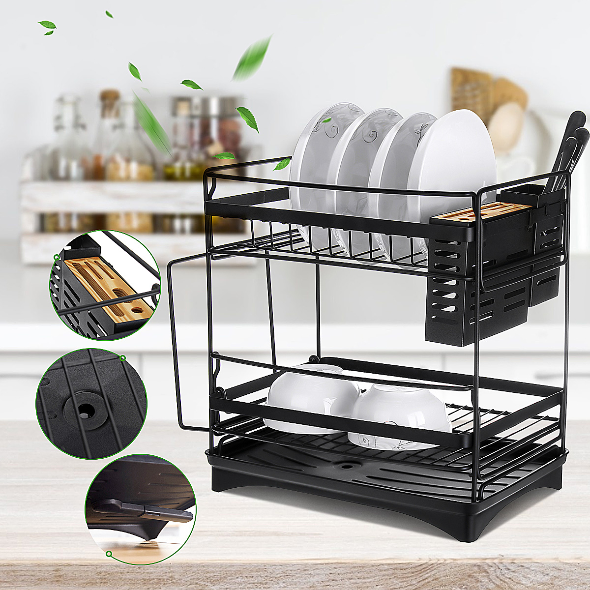 2 Tier Dish Drying Rack, Stainless Steel Dish Drainer Storage Rack