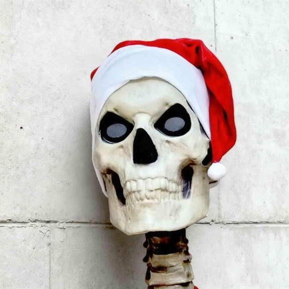 Feltree 12 FT Skeleton Christmas Santa Hat and Scarf Set with Adjustable Drawstring and Adhesive for Windproof Outdoor Holiday Decor