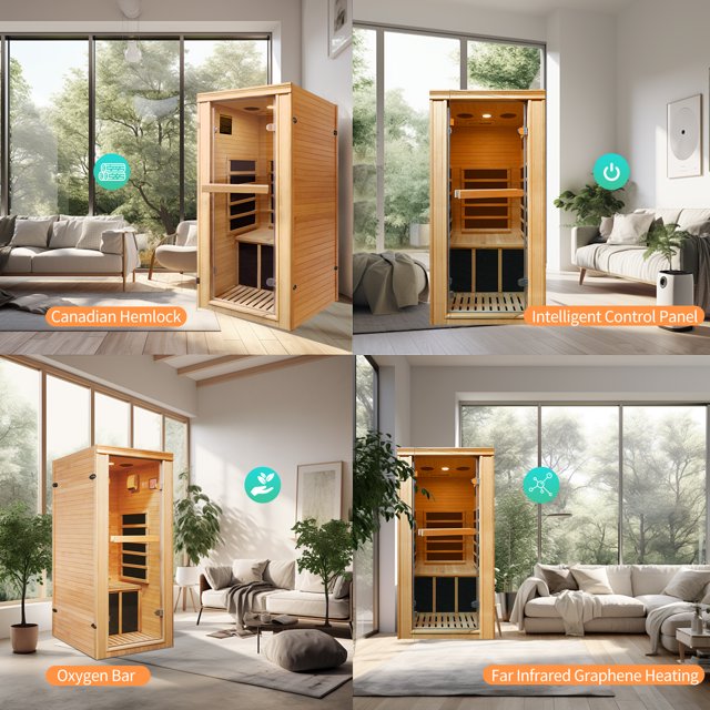 Far Infrared Sauna with 5 Resin Heating Plates, Home Sauna with Bluetooth Music Player, Ambient Light and Sole Control, 2.7’ x 2.3’ x 5.2’