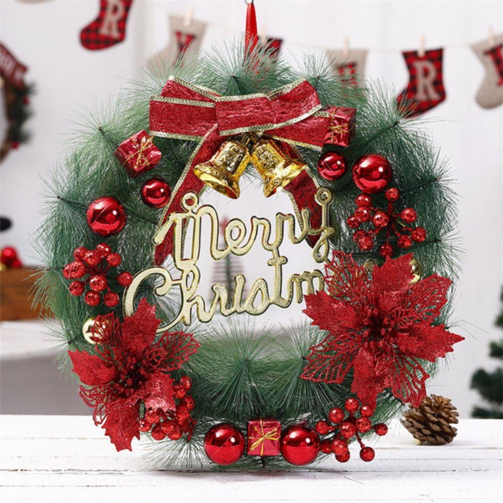 Red Bowknot Christmas Door Wreaths Garlands Xmas Home Ornaments Hanging Decor 