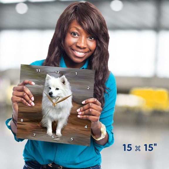 3dRose, American Eskimo Toy Dog, 15x15 Wall Clock