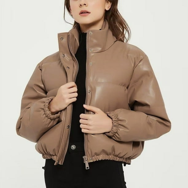 Parkas de manga larga para mujer, modernas e invernales, con cuello alto, cortas y cálidas, de algodón.