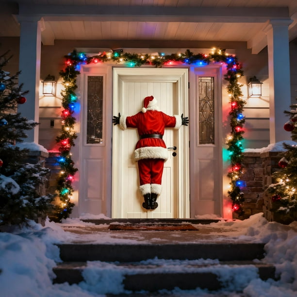 Adornos navideños divertidos para la parte trasera de la puerta, pancartas divertidas de Papá Noel para la parte trasera de la puerta, decoración navideña divertida para la entrada con regalo, adornos