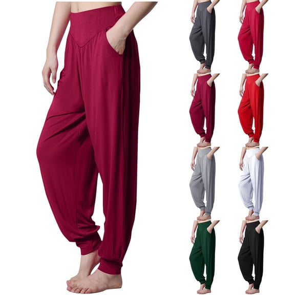 Oksale Modal Pajama Pants Women with Pockets Plus Size Pj Pants Harem Sleep Pants Solid Color Sleep Pants Soft Cozy Lounge Bottoms Pajamas Wine M