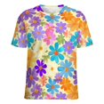 thumbnail image 5 of Floral Colorful Flower Women's Short Sleeve T-Shirt Crew Neck Casual Summer Trendy Loose Fit Tops, 5 of 6