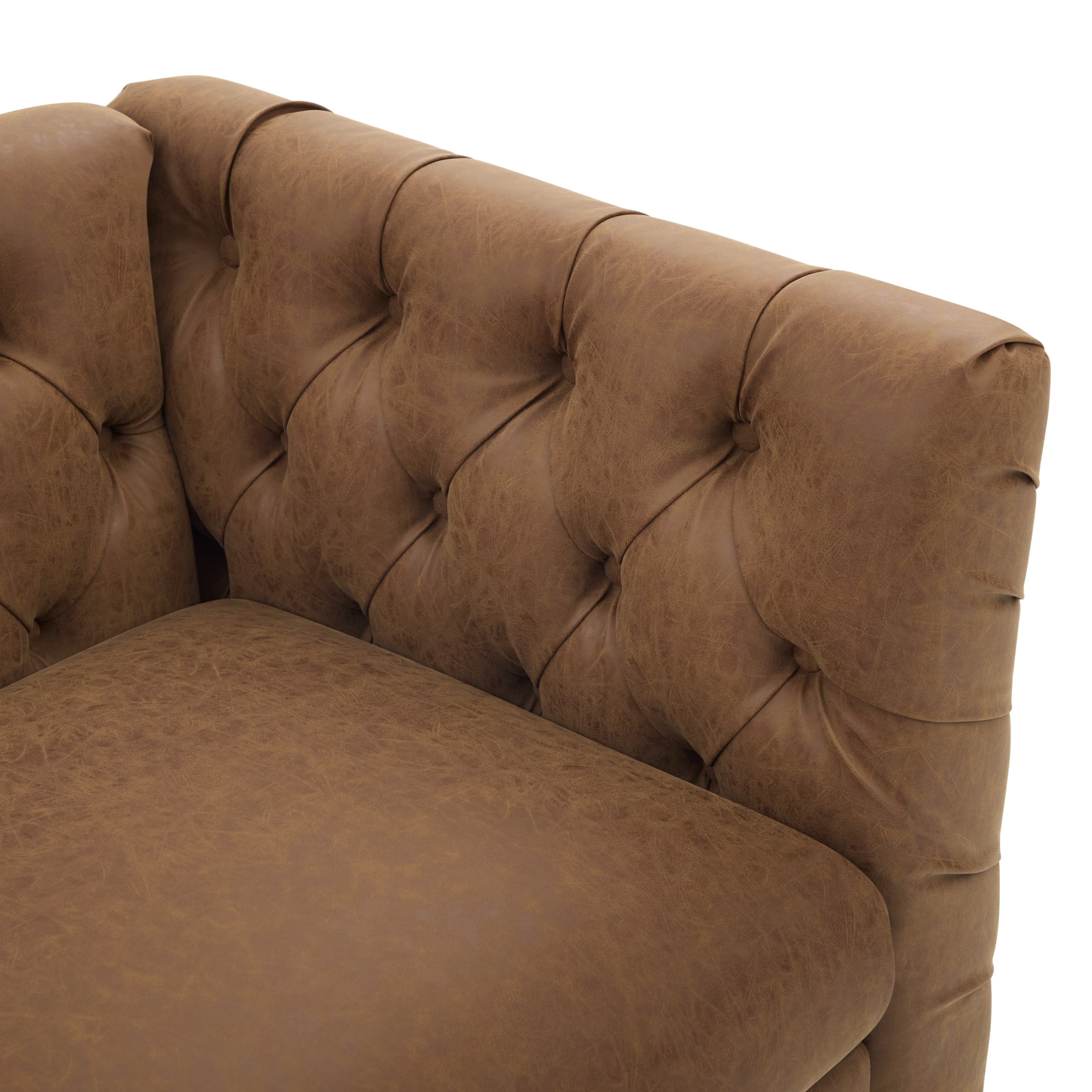 Christopher Knight Home 73.5" Chesterfield Sofa, Tufted PU Leather Couch with Flared Arms, Brown