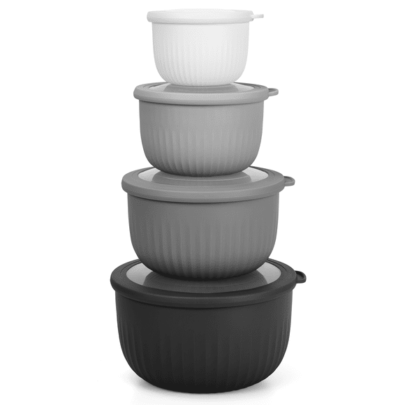 GPED Juego de 8 Piezas de Tazones para Mezclar con Tapas, Tazones de Plástico, Juego de Tazones para Preparación de Comidas, Tazones Anidados para Almacenamiento Que Ahorra Espacio, Ideal para Cocina