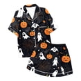 thumbnail image 7 of Hpapadks Halloween Women Pajama Sets Satin Button Down 2 Piece Silk Sleepwear Shorts Ruffle Notch Collar Women Pjs Black, 7 of 7