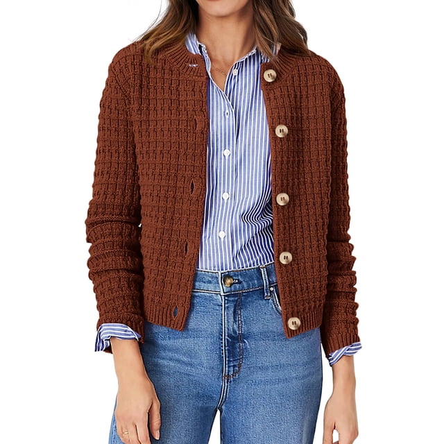 Cardigan de Punto para Mujer PRETTYGARDEN Caramelo Talle S