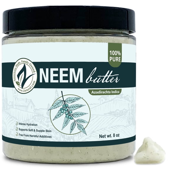 Organic Neem Butter with Coconut, Marula & Rosemary Oils - Soothes Sensitive & Itchy Skin, 8 oz