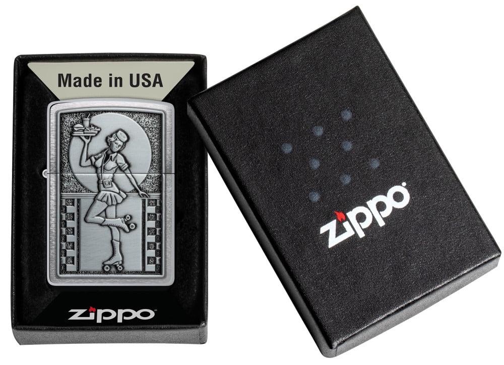 Zippo Roller Waitress Emblem Brushed Chrome Pocket Lighter