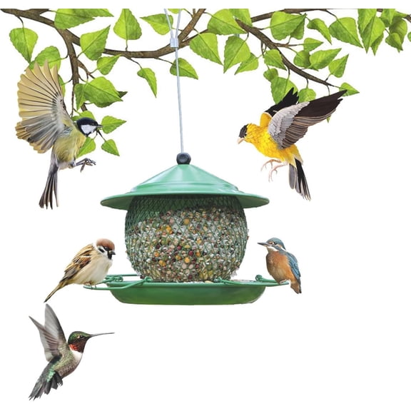 Metal Bird Feeder for Outside, Small Wild Bird Feeders for Hanging Outside Garden Yard, Round Lantern-Shaped for Bluebird, Cardinal, Finch, Sparrow, Blue Jay