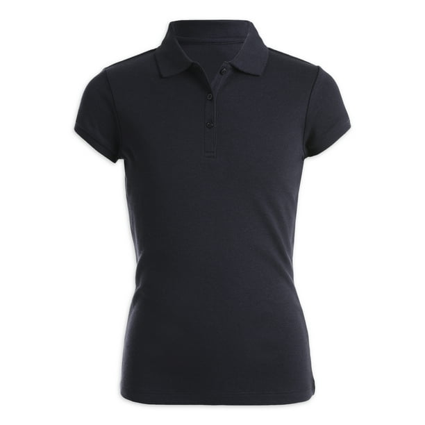 CHAPS Girls School Uniform Short Sleeve Interlock Polo With Picot Trim