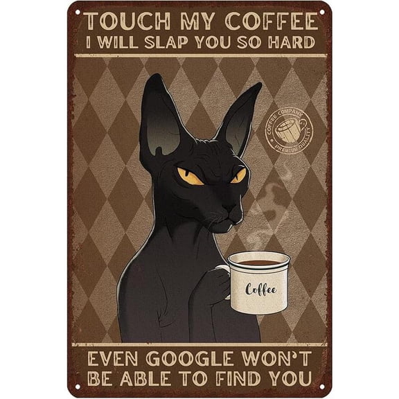 Retro Cat Metal Sign Vintage Coffee Bar Tin Signs Funny Wall Decor - Tabby Cat Coffee Co. No Coffee No Workee