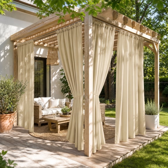Patio Curtains Outdoor Waterproof 4 Panels, Rod Pocket Sunshades for Porch Pergola Gazebo Balcony, 54 x 84 Inch, Beige
