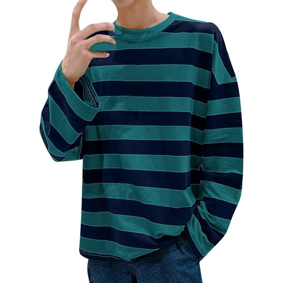 GBSYEWXS Shirts For Men Crew Neck Long Sleeve Striped Print T-Shirts Work Soft Tee Green