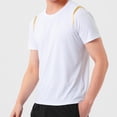 thumbnail image 1 of Blusas y camisas de manga corta y cuello redondo para hombre. Blusa de manga corta con cuello redondo, elástica, de color liso y empalmada., 1 of 7