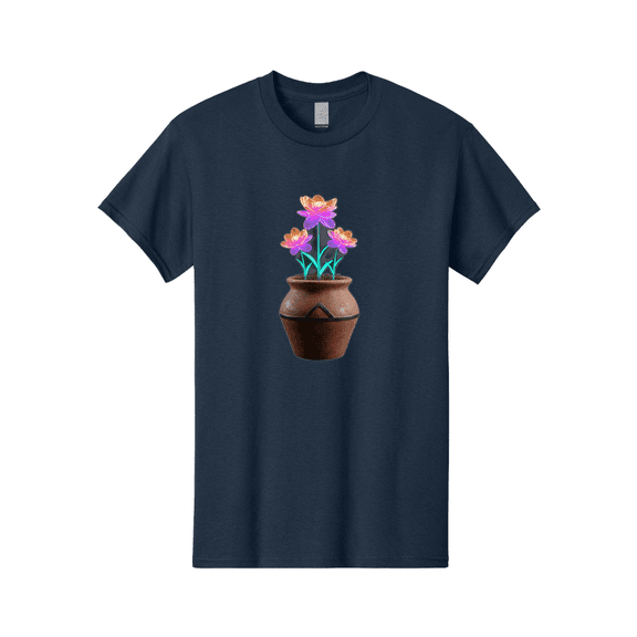 Clay-Pot-Flowers Mens Graphic Tee, 100% Cotton, Casual Summer Wear