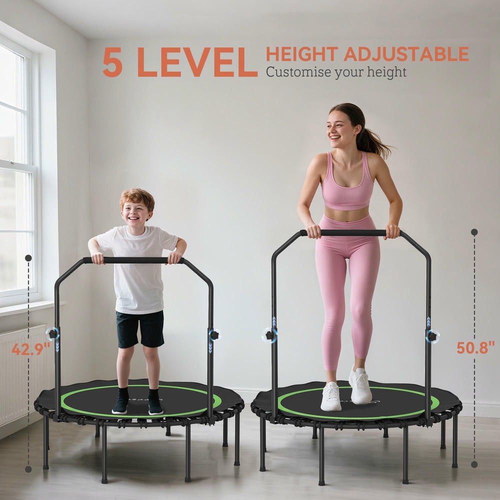 Resenkos 45-Inch Folding Exercise Rebounder with Adjustable Handle - Green
