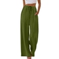 thumbnail image 2 of Diufon Women's Linen Pants Drawstring Waist Wide Leg Palazzo Pant Summer Casual Beach Trousers with Pockets, 2 of 8