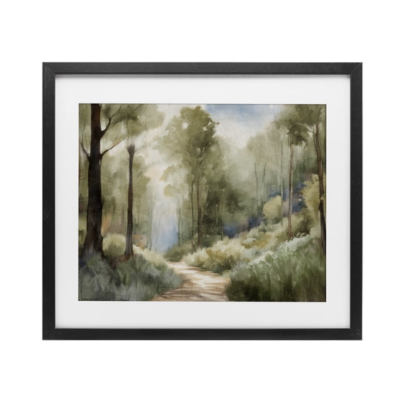 Hazy Atmospheric Walk Black Framed Print Under Glass, design by Kim Allen