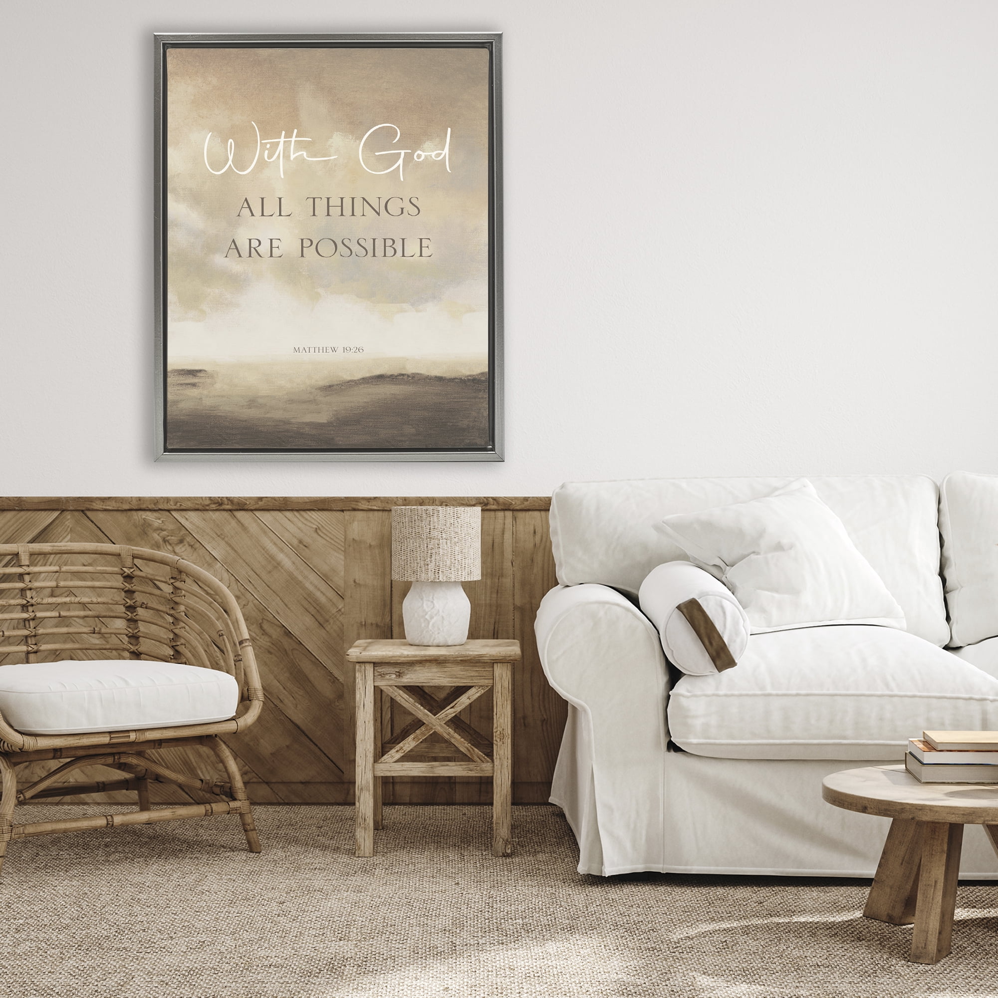 Stupell Industries With God Matthew Proverb Gray Framed Floater Canvas Wall Art, design by John Spaeth