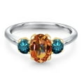 thumbnail image 3 of Gem Stone King 10K Two Tone Gold Ecstasy Mystic Topaz and Blue Diamond Engagement Ring for Women | 2.04 Cttw | Oval 8X6MM | Gemstone November Birthstone | Size 9, 3 of 6